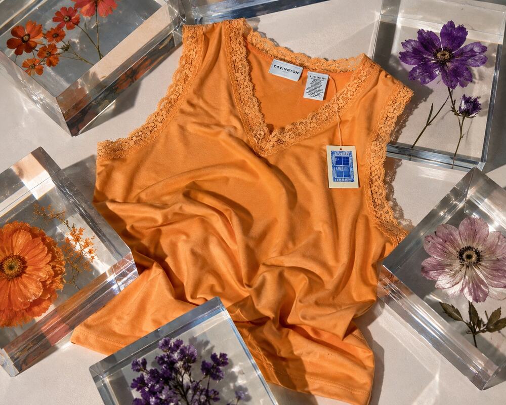 Covington Orange Lace Trim Sleeveless Top Size L/G 14–16 NWT